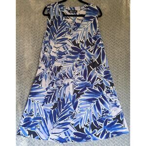 Anne Klein Tropical Print Sleeveless ALine Dress V Neck Resort Casual Comfort